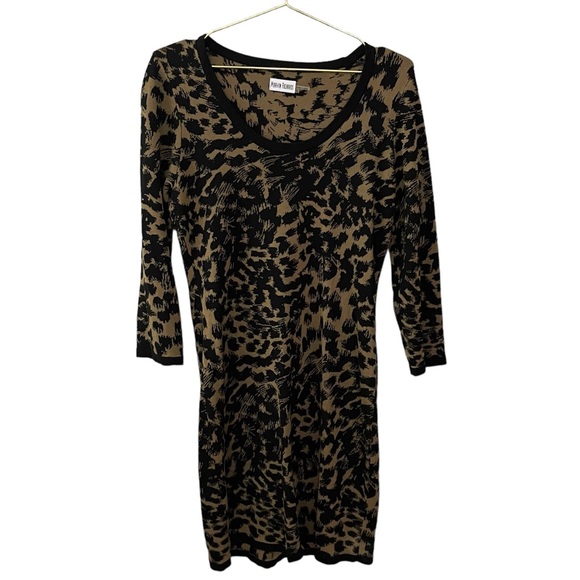 Marvin Richards Tan and Black Cheetah Print Long Sleeve Sweater Dress - Picture 1 of 6